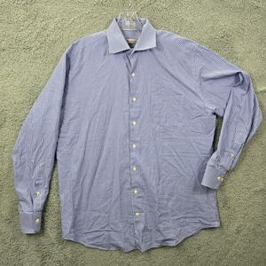 Peter Millar Men's Blue White Checker Long Sleeve Button Up Shirt Size L